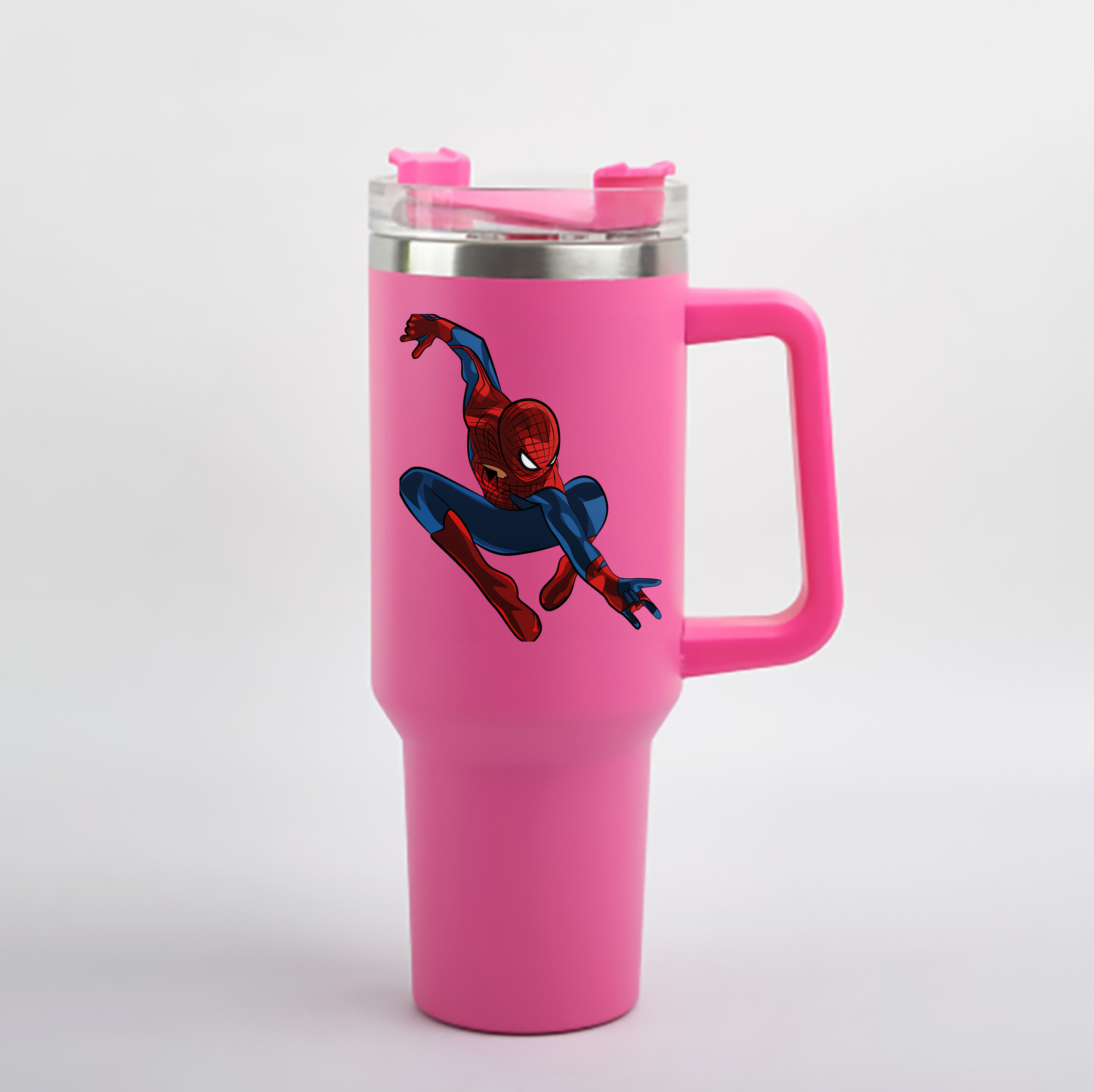 （画像用） Spider Man スパイダーマン 1200mL車用タンブラー - クリスタルステッカー（プラスチックストロー付き）